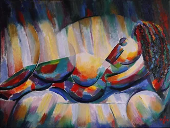 Figure allongée cubiste et colorée