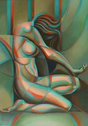 Femme cubiste contemplative