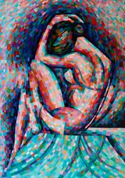 Femme contemplative en mosaïque