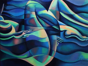 Des silhouettes bleues en mouvement