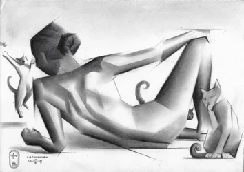 Femme géométrique et chats
