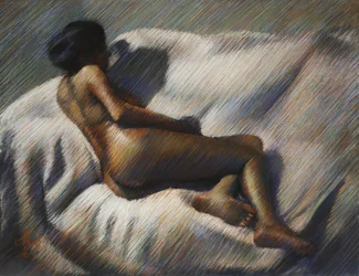 Femme allongée, au calme