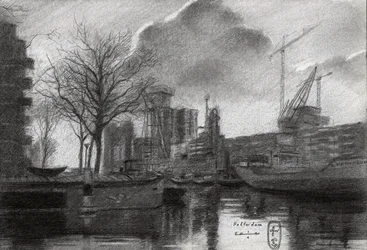 Esquisse du port de Rotterdam en hiver