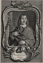 Portrait de Philips Wouwerman ou Philippus Wouwermans 1619-1668 peintre néerlandais - gravure par Nicolas-Gabriel Dupuis d