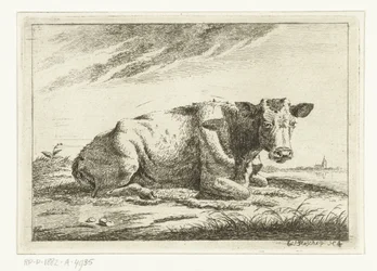 Paysage avec vache couchée sans cornes