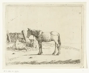 Paysage avec cheval et deux vaches près d