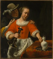 Une jeune femme et un cavalier