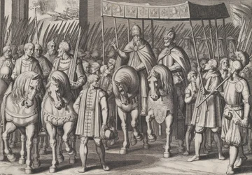 Planche 3 : Charles V couronné empereur entrant à Rome avec le Pape, des Triomphes de Charl...