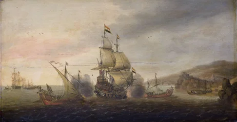 Bataille navale entre des navires de guerre néerlandais et des galères espagnoles