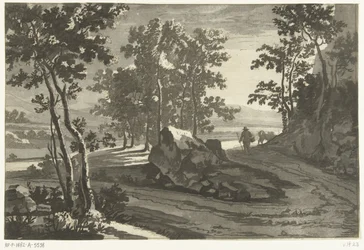 Paysage boisé avec conducteur de bétail