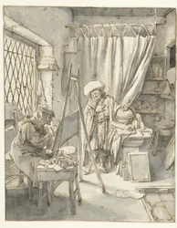 Un artiste avec un modèle dans son atelier