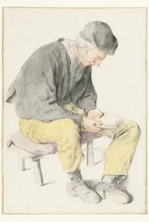 Homme assis lisant, tourné vers la droite
