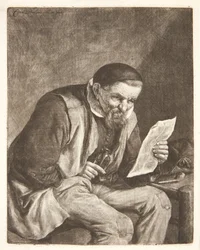 Paysan assis lisant une lettre