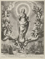 Marie sur un globe, entourée d