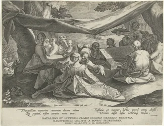 Groupe de musiciens avec homme derrière le virginal
