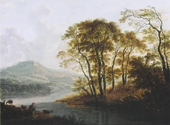 Dutch : Paysage de rivière boisée avec chevrier Paysage de rivière boisée avec chevrier