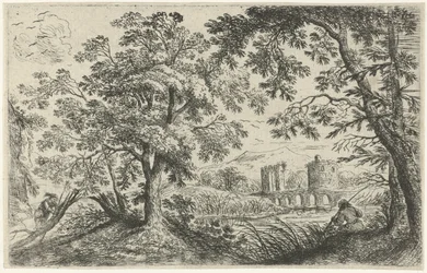 Paysage avec un pêcheur