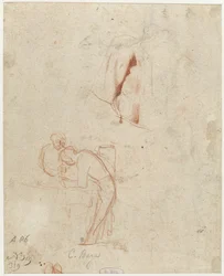 Esquisse de deux figures debout et étude de draperie