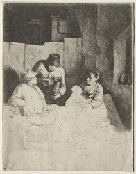 La mère assise dans une auberge