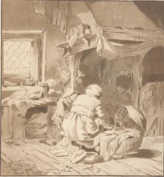 Intérieur paysan avec deux femmes