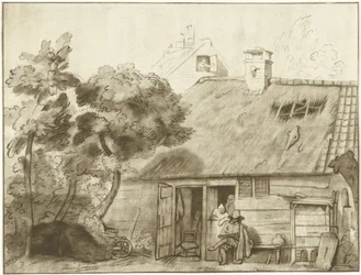 Dessinateur devant une ferme