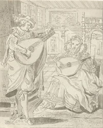 Homme et femme jouant du luth