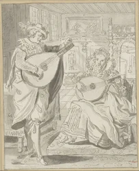 Homme et dame jouant du luth