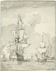Navire de guerre tirant un coup de canon