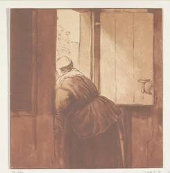 Femme penchée sur une porte