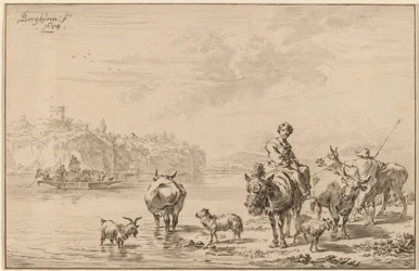 Femme assise sur une mule