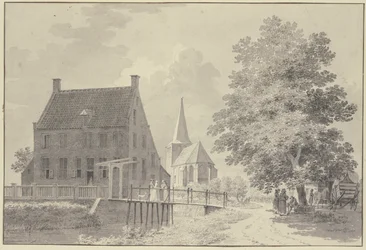 Maison avec fossé et passerelle, l