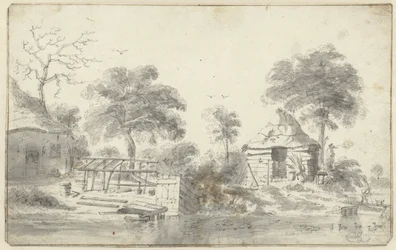Ferme avec grange au bord de l