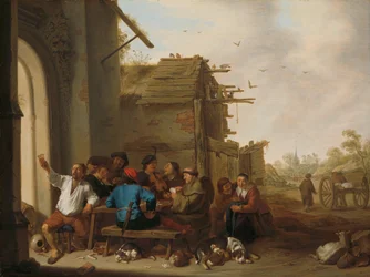 Figures devant une auberge de village
