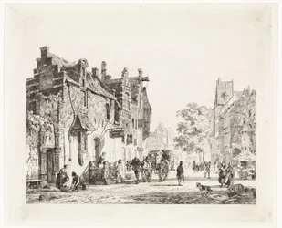 Vue de ville avec charrette à cheval