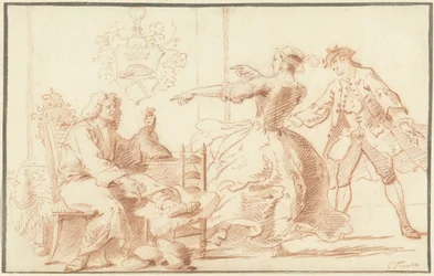 Le riche goutteux, moqué par une jeune femme