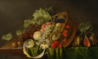 Nature morte avec panier de fruits.