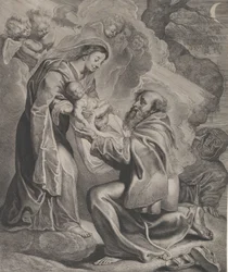La vision de Saint François, agenouillé à droite, recevant l
