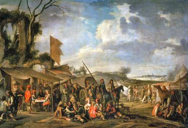 Camp militaire près de ruines