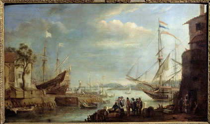 Port maritime au 17ème siècle. Peinture par Cornelius de Waez (1592-1667) 17ème siècle Châlons-sur-Marne, Musée des Beaux-Arts