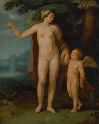Dutch : Venus en Cupido Venus et Cupidon dans un paysage
