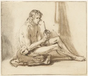 Homme nu assis avec flûte