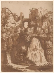 Vue de Tivoli avec le pont sur la cascade de l