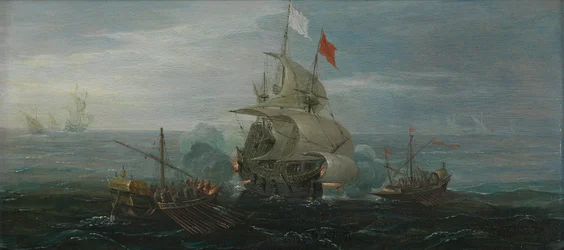 Un navire français et des pirates barbares, vers 1615