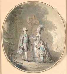 Gustave III, la reine Sophie-Madeleine et le prince héritier Gustave Adolphe se promenant dans le parc de Haga