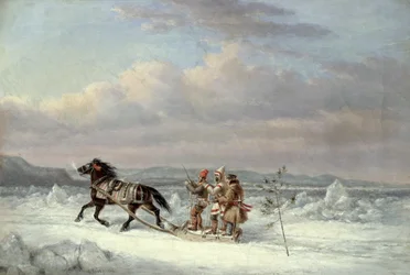 Chasseurs en traîneau tiré par des chevaux