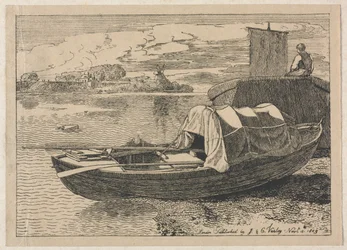 Bateaux sur une rivière, moulin à vent au loin, 1809
