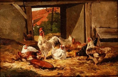 Poules dans une Grange