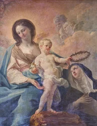 Église SS Salvatore, intérieur, autel du Rosaire, Notre-Dame du Rosaire, toile de Corrado Giaquinto (1703-1766), détail, Poggiardo, Lecce, Pouilles (photo)
