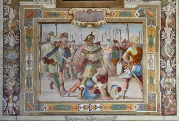 Scène de bataille, tirée des Actes de Godefroy de Bouillon à la prise de Jérusalem, vers 1589-94 (fresque)