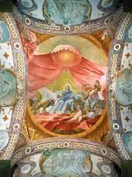 Monastère Saint Emmeran, depuis 1812 résidence des Princes Thurn und Taxis : Fresque au plafond de la bibliothèque, Le roi Salomon ... (fresque)